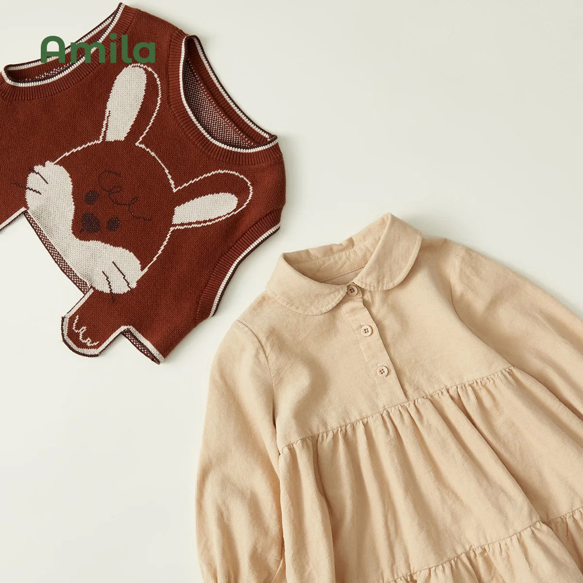 Amila Children's Clothing Girls' Knit Vest Dress Sets 2022 Spring&Autumn New Cute Cartoon For Baby Kids