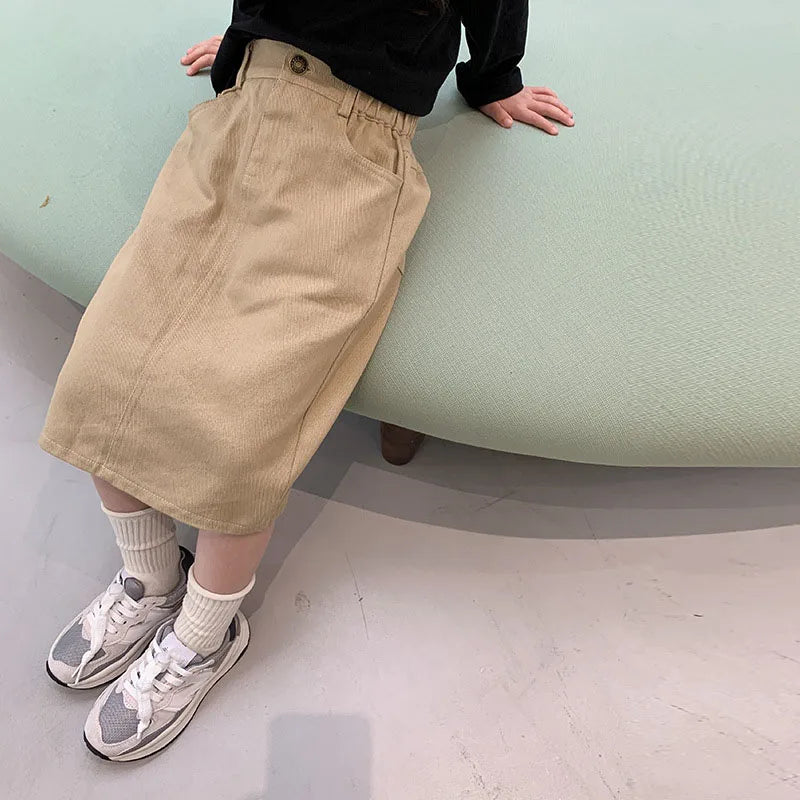 Girls' All-Match Mid-Length Skirt Korean Style 2022 Spring New Pocket Children'S Clothing Fashion Denim Skirt For Baby Girls