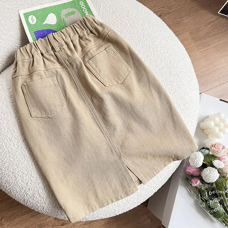 Girls' All-Match Mid-Length Skirt Korean Style 2022 Spring New Pocket Children'S Clothing Fashion Denim Skirt For Baby Girls