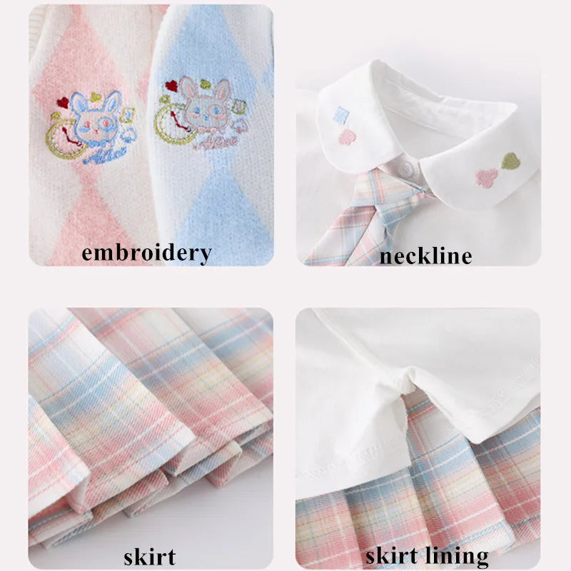 Girls' Set 2023 New Children's Clothing JK Plaid Skirt Three-piece Girl's Sweater Spring and Autumn College Style Foreign Style