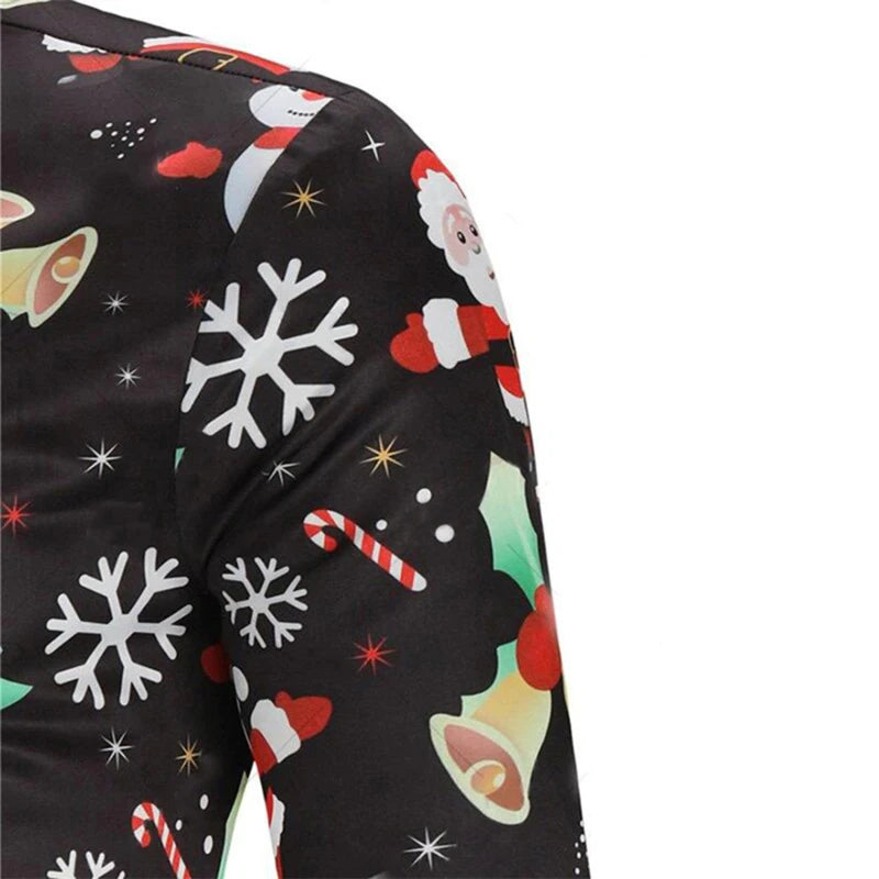 Fashion Shirts For Male Men Casual Snowflakes Santa Printed Christmas Shirt Top Long Sleeve Blouse Men's Clothing Chemise Homme