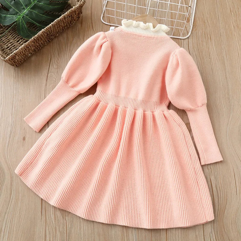 Girls' Woolen Dress Children'S Clothing Knitted Dress Autumn Winter New Bow Fashionable Long Dresses For Baby Girls