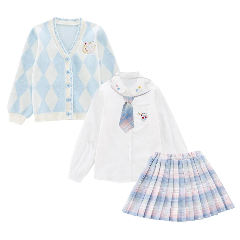 Girls' Set 2023 New Children's Clothing JK Plaid Skirt Three-piece Girl's Sweater Spring and Autumn College Style Foreign Style