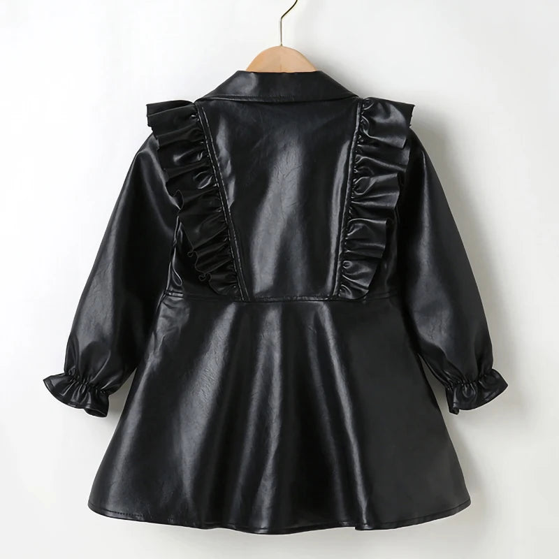 3-7 Year Girls Leather Dresses Button PU Leather Girls Dresses Coat New Fashion Baby Girls Jackets Children's Clothing Outerwear.