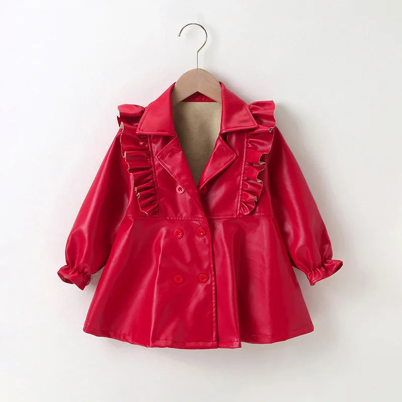 3-7 Year Girls Leather Dresses Button PU Leather Girls Dresses Coat New Fashion Baby Girls Jackets Children's Clothing Outerwear.